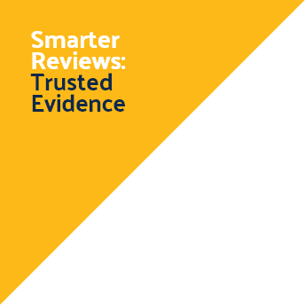 DistillerSR Slogan Smarter Reviews: Trusted Evidence against Yellow Background